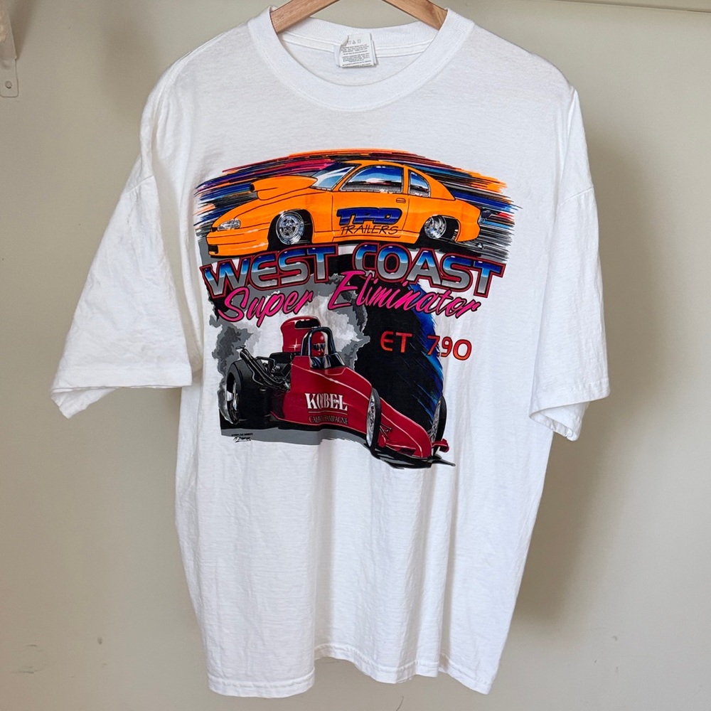 Jerzees White Graphic T-Shirt with Car Design